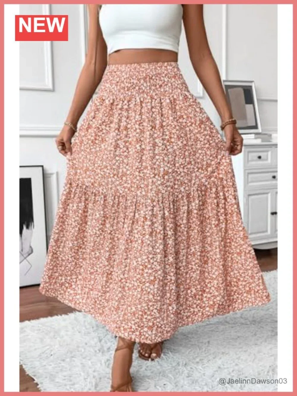 Women's Smocked High Waist Maxi Skirt Casual Boho Long Skirts with Pockets
